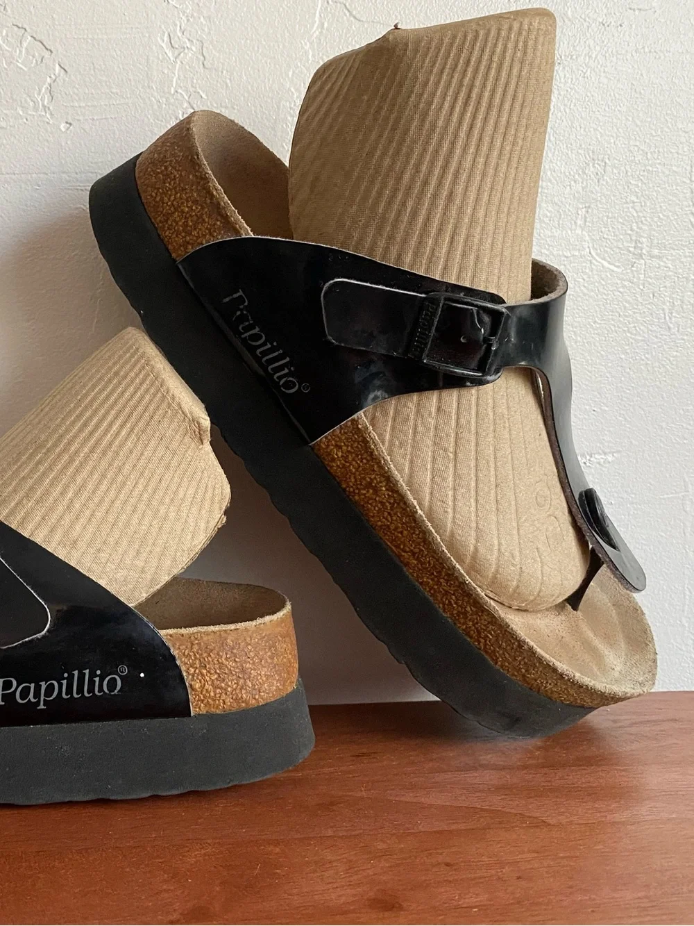 Pre-owned Papillio Gizeh Platform Women's Sandals with Black Strap Sz 40/9